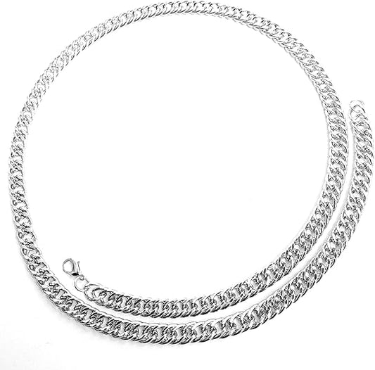 Stainless Steel Chain Necklace 30 Inches Long, 9.5mm Cuban Link, Silver Hop-Hop