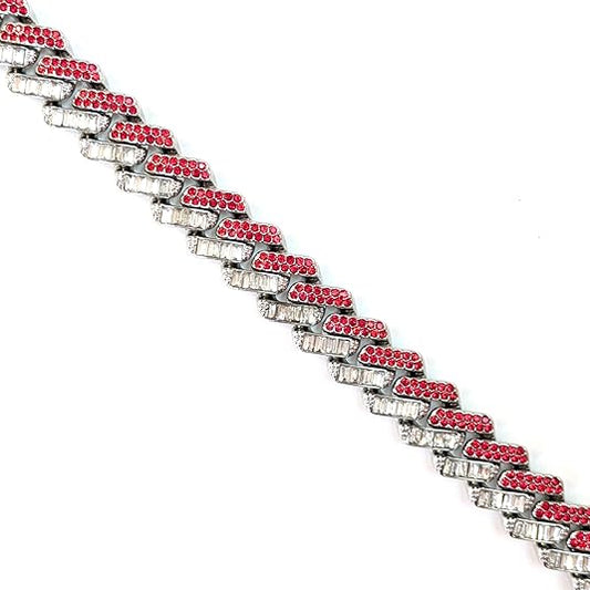 Silver, Red & White Thick Iced-Out Tilted Cuban Gem Link Chain Necklace (20"-28")