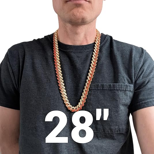 Gold, Red & White Thick Iced-Out Tilted Cuban Gem Link Chain Necklace (20"-28")