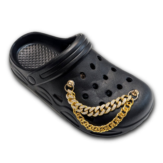 GOLD DUAL SHOE CHARM CHAIN - Gem Cuban Link CrayCharm (4-inches)