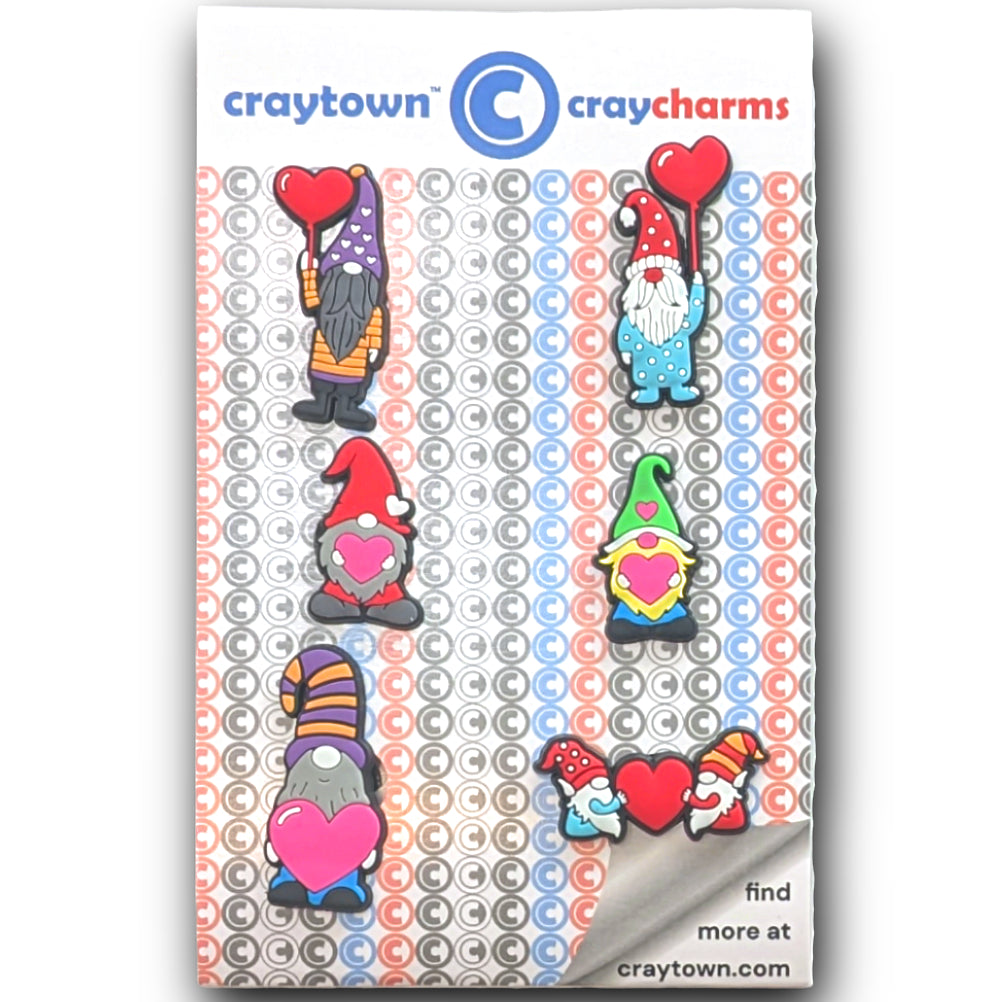 ROMANTIC GNOME SHOE CHARM COLLECTION (Pack of 6) Romantic Heart Trolls, Set of Essentials