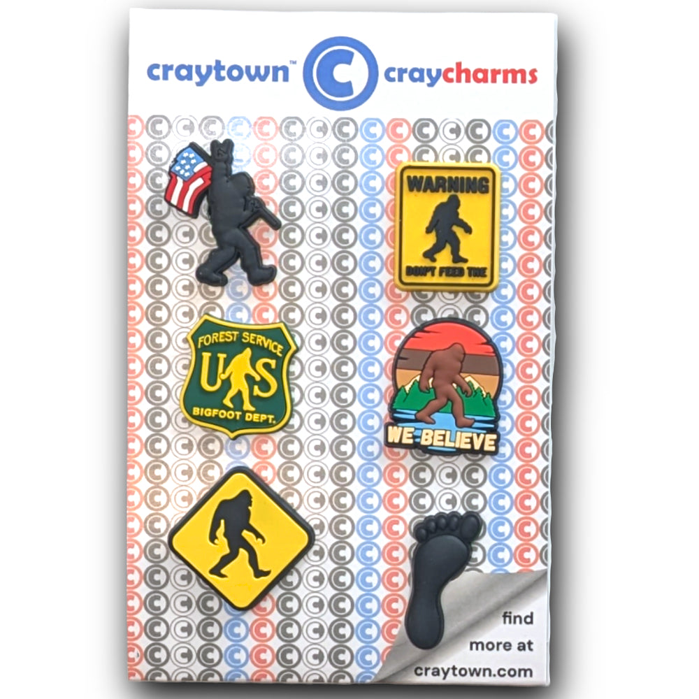 BIGFOOT SHOE CHARM COLLECTION (Pack of 6) Legend of Sasquatch, Set of Essentials