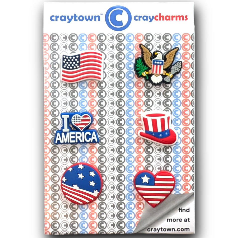 PATRIOTIC SHOE CHARM COLLECTION (Pack of 6) USA American, Set of Essentials