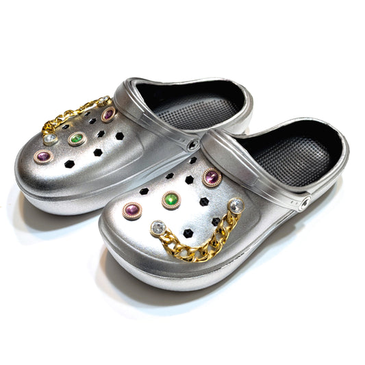 Woman's Silver Clogs, Craytown Brand, Accessories Optional, W7-11.5