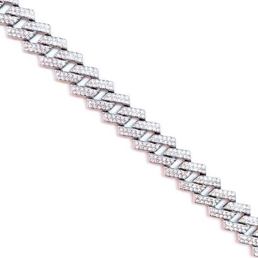 Silver Iced-Out Tilted Cuban Gem Link Chain Necklace (20"-28")