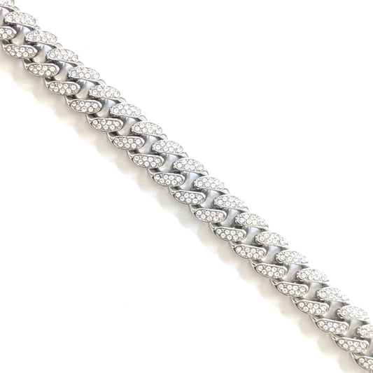 Silver Iced-Out Straight Cuban Gem Link Chain Necklace (20"-28")