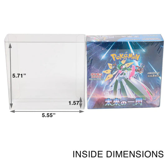 Pokémon trading card game box with dimensions displayed