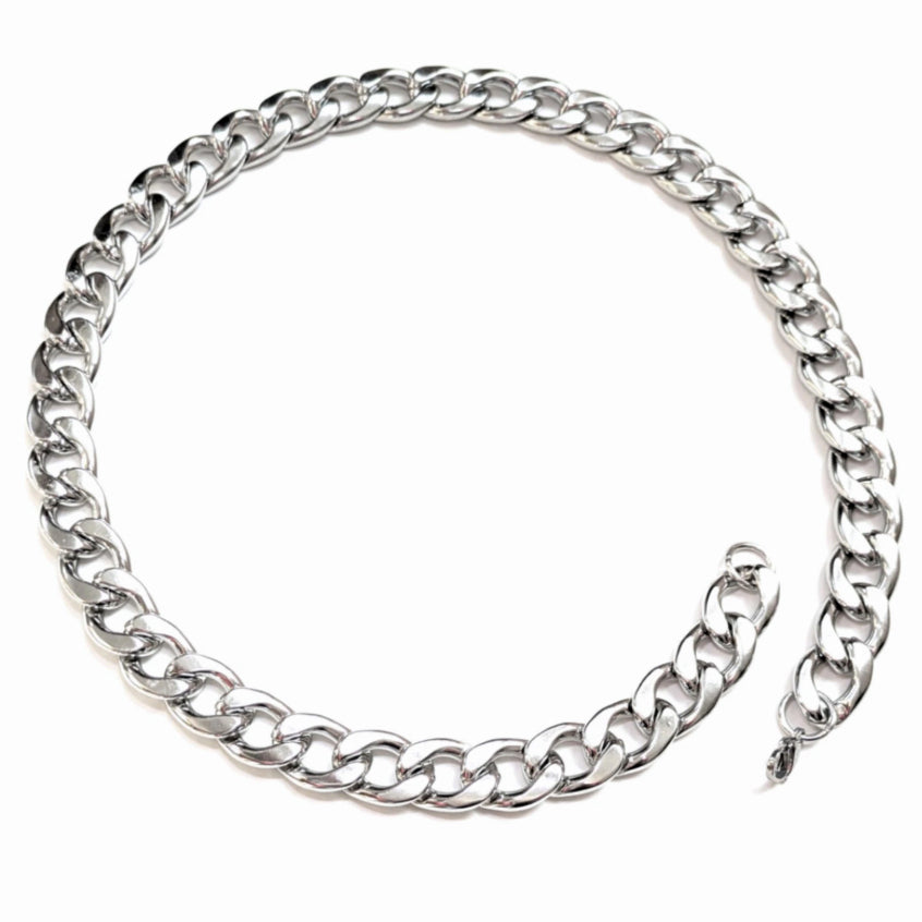 Stainless Steel Chain Necklace 23.5 Inches, 15mm Cuban Link, Silver Hip-Hop 7oz