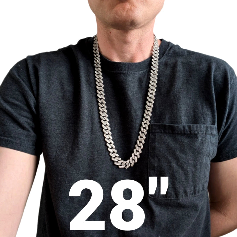 Silver Iced-Out Tilted Cuban Gem Link Chain Necklace (20"-28")