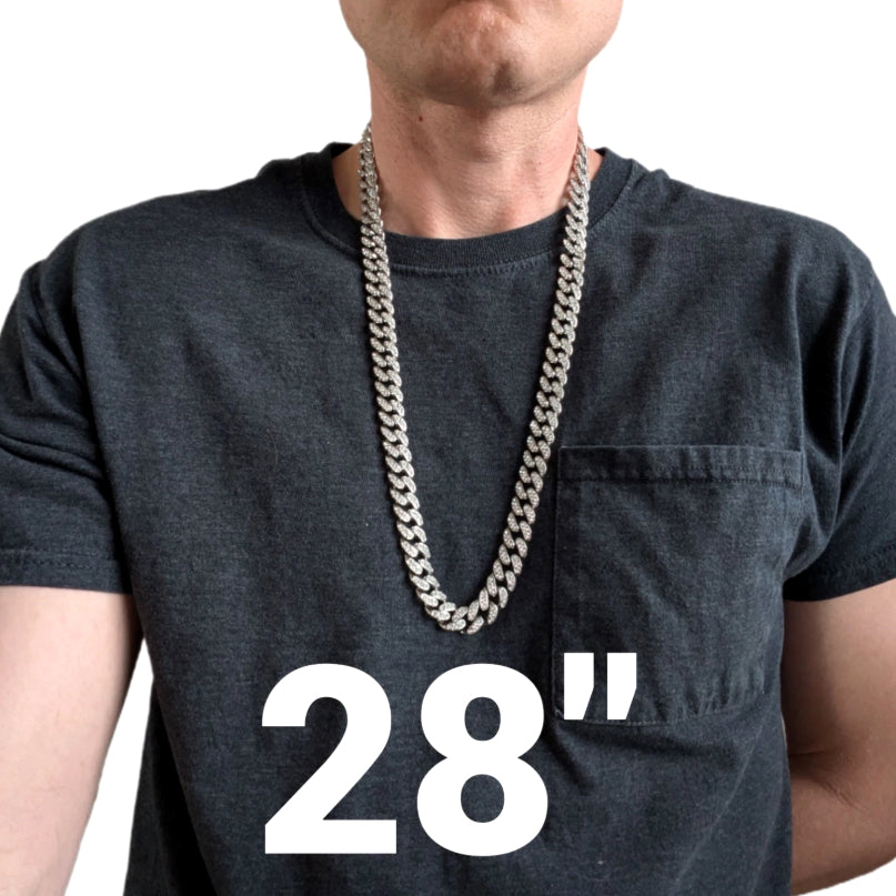 Silver Iced-Out Straight Cuban Gem Link Chain Necklace (20"-28")