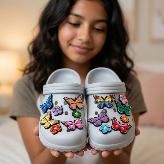 BUTTERFLY SHOE CHARM COLLECTION (Pack of 14) Rainbow Colors, Complete Set