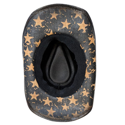 STRAW COWBOY HAT - Striped Flag Pattern with Texas Print (Adult Size)