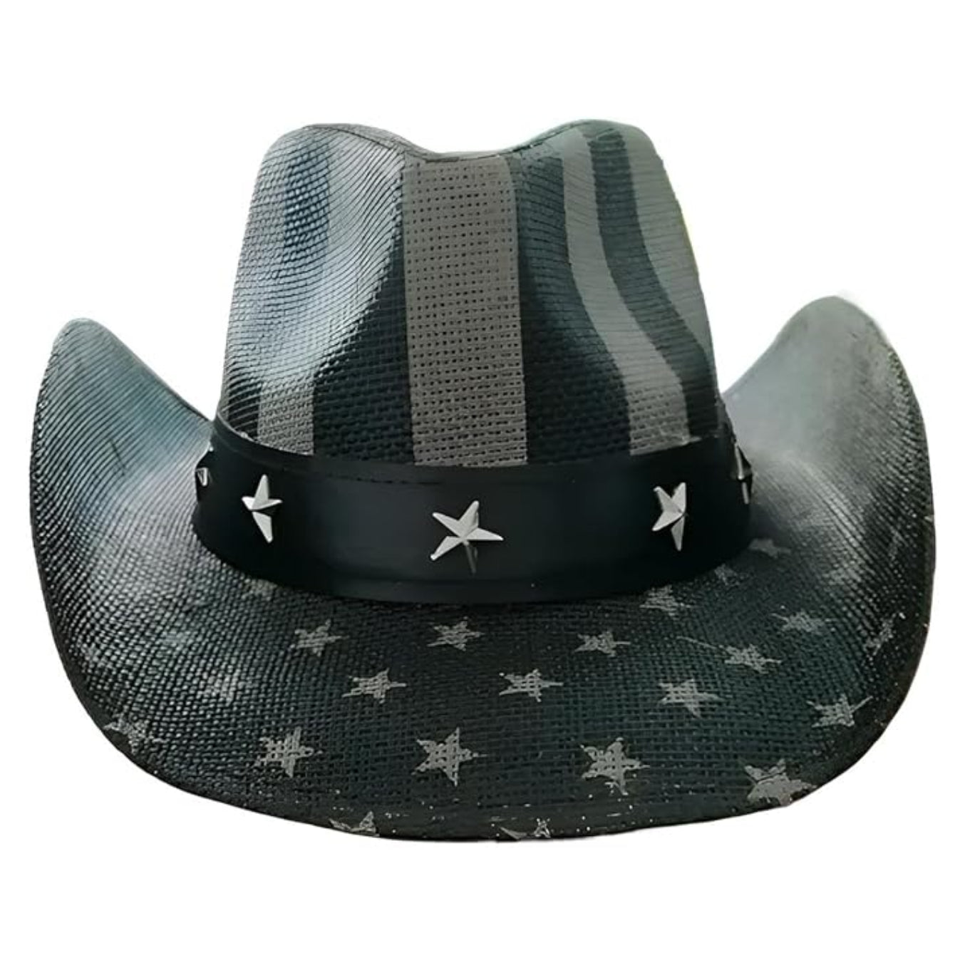 STRAW COWBOY HAT - Gray USA Flag Pattern with Star Brim (Adult Size)