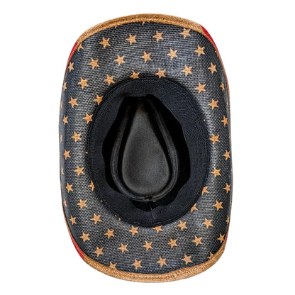STRAW COWBOY HAT - American Flag Pattern with Bronze Star Band (Adult Size)
