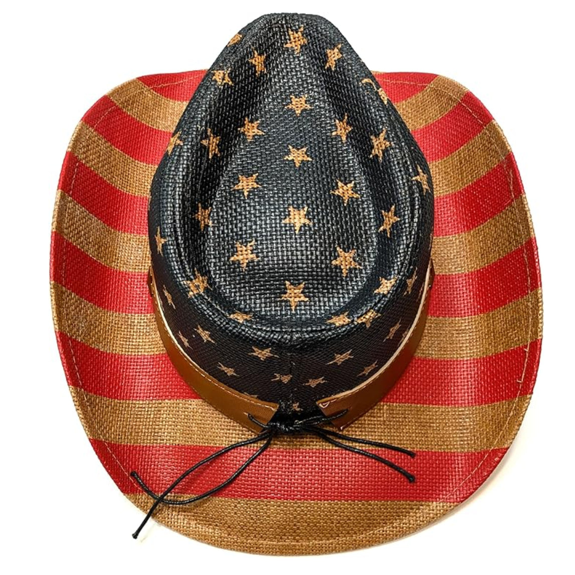 STRAW COWBOY HAT - American Flag Pattern with Bronze Star Band (Adult Size)