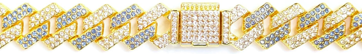 Gold & Blue Iced-Out Tilted Cuban Gem Link Chain Necklace (20"-28")