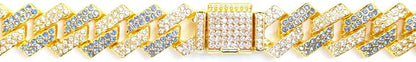 Gold & Blue Iced-Out Tilted Cuban Gem Link Chain Necklace (20"-28")