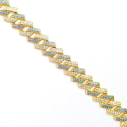 Gold & Blue Iced-Out Tilted Cuban Gem Link Chain Necklace (20"-28")