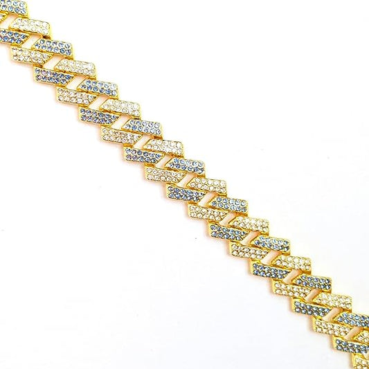 Gold & Blue Iced-Out Tilted Cuban Gem Link Chain Necklace (20"-28")