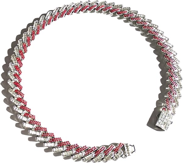 Silver, Red & White Thick Iced-Out Tilted Cuban Gem Link Chain Necklace (20"-28")