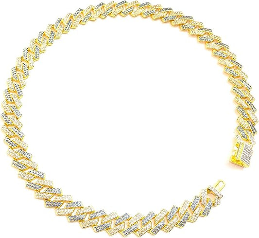 Gold & Blue Iced-Out Tilted Cuban Gem Link Chain Necklace (20"-28")