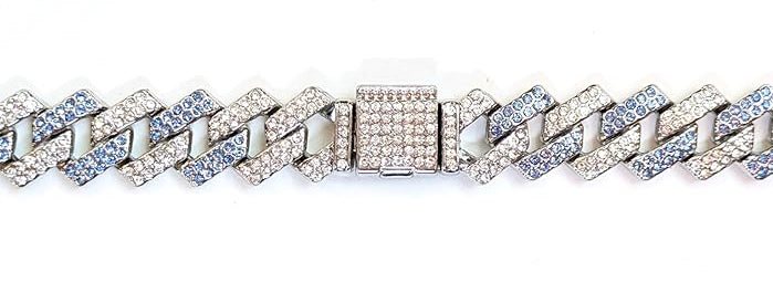 Silver & Blue Iced-Out Tilted Cuban Gem Link Chain Necklace (20"-28")