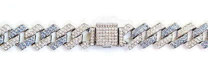Silver & Blue Iced-Out Tilted Cuban Gem Link Chain Necklace (20"-28")