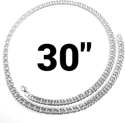 Stainless Steel Chain Necklace 30 Inches Long, 9.5mm Cuban Link, Silver Hip-Hop