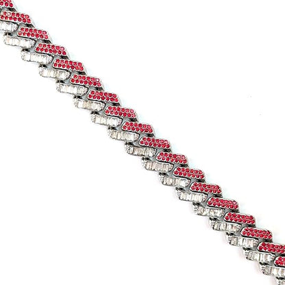 Silver, Red & White Thick Iced-Out Tilted Cuban Gem Link Chain Necklace (20"-28")
