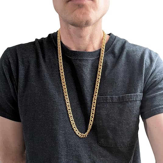 Stainless Steel Chain Necklace 30 Inches Long, 9.5mm Cuban Link, Gold Hip-Hop