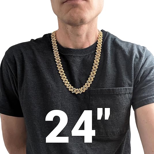 Gold & Blue Iced-Out Tilted Cuban Gem Link Chain Necklace (20"-28")