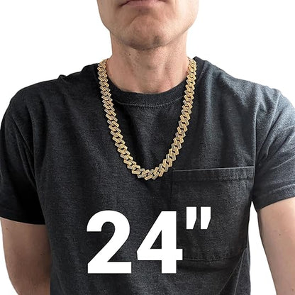 Gold & Blue Iced-Out Tilted Cuban Gem Link Chain Necklace (20"-28")