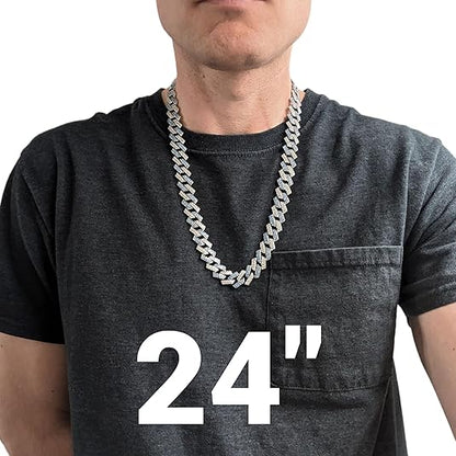 Silver & Blue Iced-Out Tilted Cuban Gem Link Chain Necklace (20"-28")