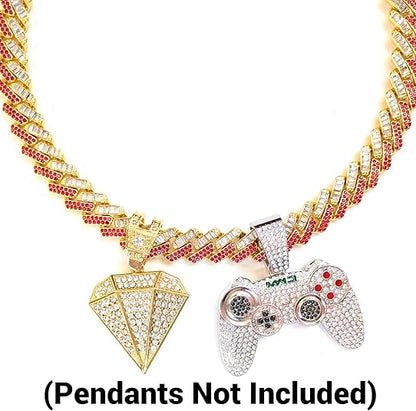 Gold, Red & White Thick Iced-Out Tilted Cuban Gem Link Chain Necklace (20"-28")