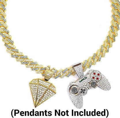 Gold & Blue Iced-Out Tilted Cuban Gem Link Chain Necklace (20"-28")