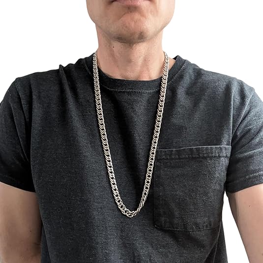 Stainless Steel Chain Necklace 30 Inches Long, 9.5mm Cuban Link, Silver Hip-Hop
