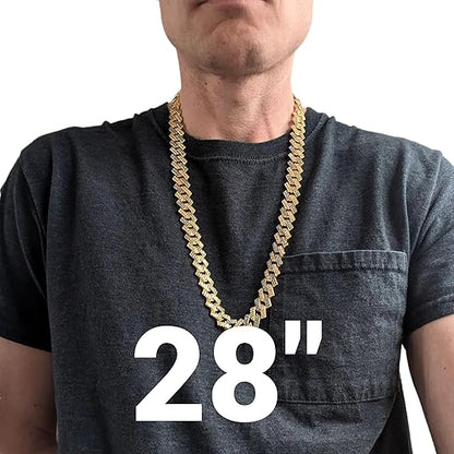 Gold & Blue Iced-Out Tilted Cuban Gem Link Chain Necklace (20"-28")
