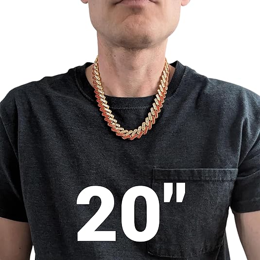 Gold, Red & White Thick Iced-Out Tilted Cuban Gem Link Chain Necklace (20"-28")