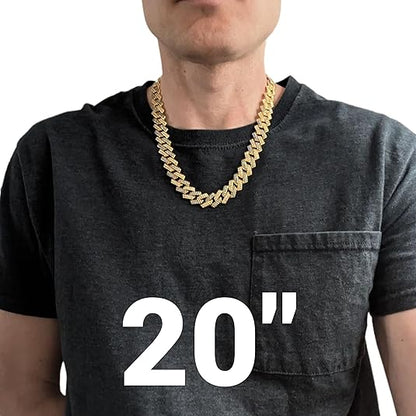 Gold & Blue Iced-Out Tilted Cuban Gem Link Chain Necklace (20"-28")