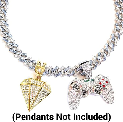 Silver & Blue Iced-Out Tilted Cuban Gem Link Chain Necklace (20"-28")