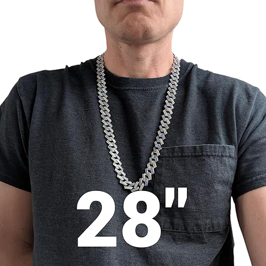 Silver & Blue Iced-Out Tilted Cuban Gem Link Chain Necklace (20"-28")