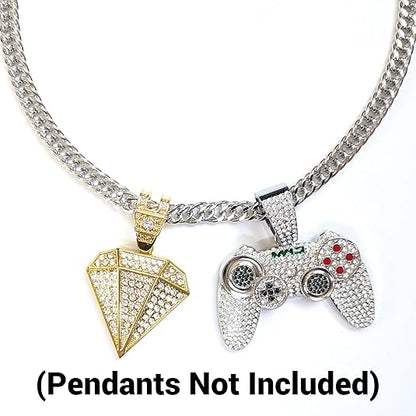 Stainless Steel Chain Necklace 30 Inches Long, 9.5mm Cuban Link, Silver Hip-Hop