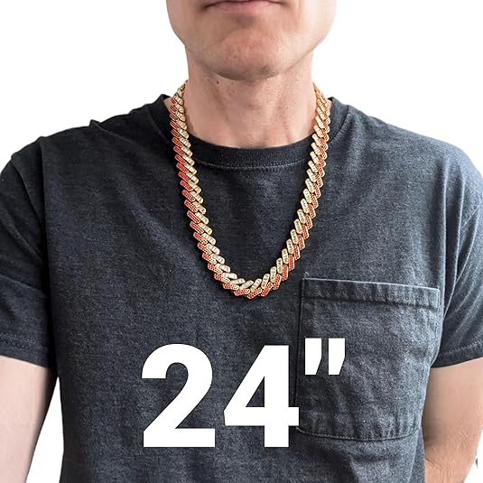 Gold, Red & White Thick Iced-Out Tilted Cuban Gem Link Chain Necklace (20"-28")