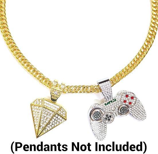 Stainless Steel Chain Necklace 30 Inches Long, 9.5mm Cuban Link, Gold Hip-Hop