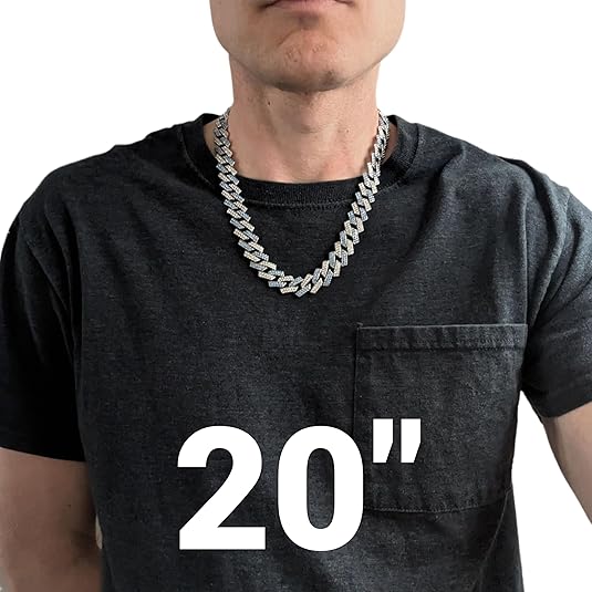 Silver & Blue Iced-Out Tilted Cuban Gem Link Chain Necklace (20"-28")