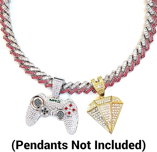 Silver, Red & White Thick Iced-Out Tilted Cuban Gem Link Chain Necklace (20"-28")