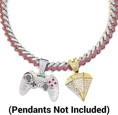 Silver, Red & White Thick Iced-Out Tilted Cuban Gem Link Chain Necklace (20"-28")
