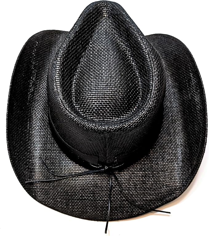 STRAW COWBOY HAT - Black with Metallic Star Accent Band (Adult Size)