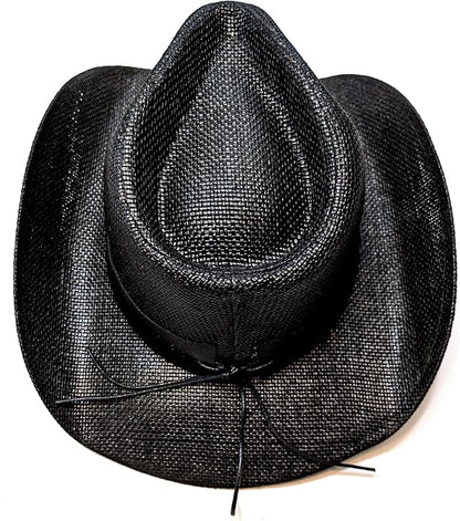 STRAW COWBOY HAT - Black with Metallic Star Accent Band (Adult Size)