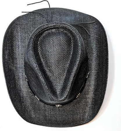 STRAW COWBOY HAT - Black with Metallic Star Accent Band (Adult Size)